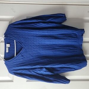 Kim Rogers Sweater Women Sz 2X Blue Crew Cable Knit 3/4 Sleeve